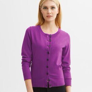 Banana Republic Velvet Trim Button Front Merino Wool Cardigan XS Purple Flower